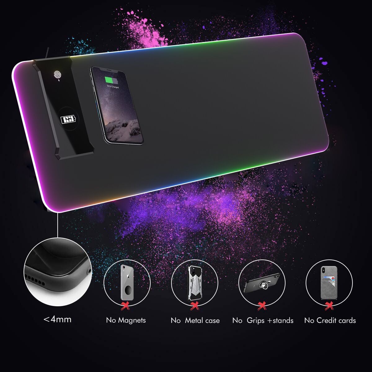 10W RGB Wireless Charging Mouse Pad - Afbeelding 8