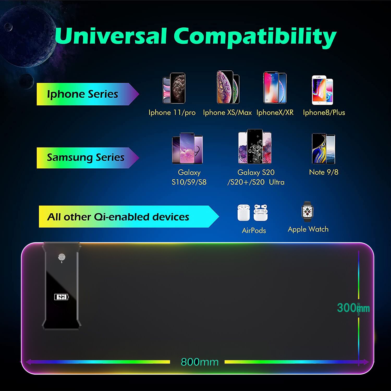 10W RGB Wireless Charging Mouse Pad - Afbeelding 6